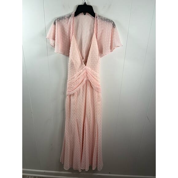 Katie May Blush Pink Flutter Sleeve Dot Chiffon Midi Dress Size M - Picture 4 of 12